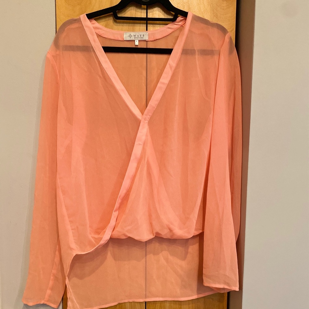 Wayf Nordstrom coral sheer long sleeved blouse